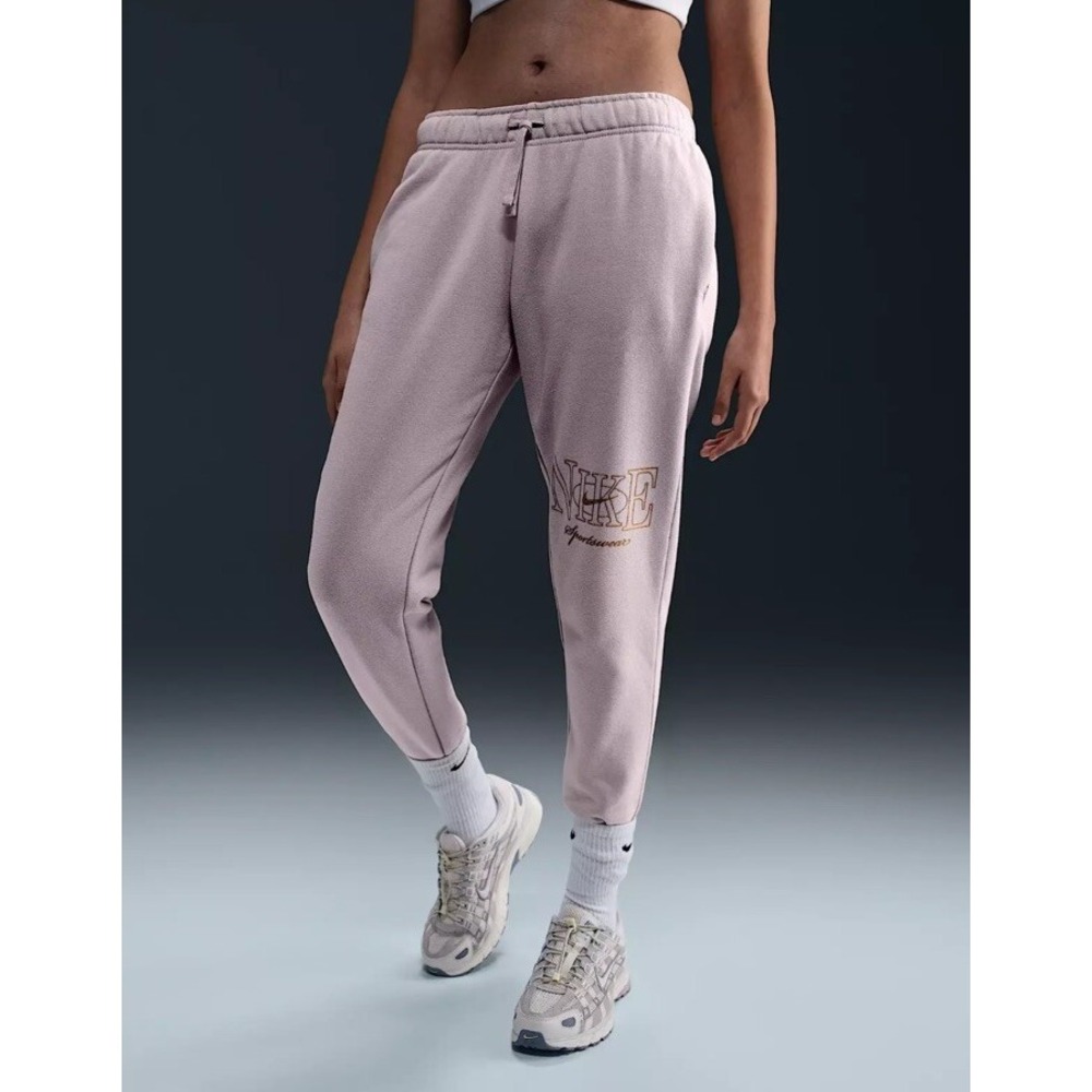 Nike Sportswear Womens Medium Mid Rise Fleece Jogger Pants Mauve Gold FV8062-019